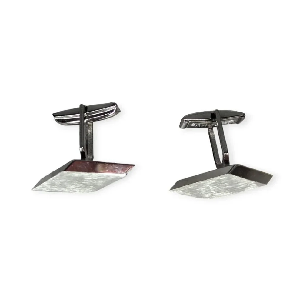 Men's Silver Tone Geometric Cuff Links